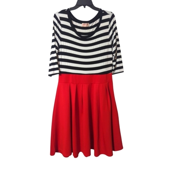 Belle Poque Women's Retro Style Dress Red Skirt B/W Bodice Stripes - Picture 2 of 8